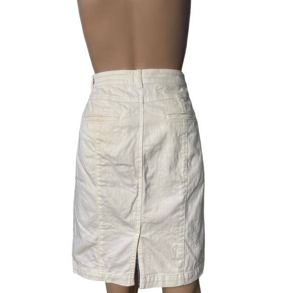 Ann Taylor High Rise Denim Midi Pencil Skirt Womens 8P Cream Stretch Slit Classy - Picture 2 of 12